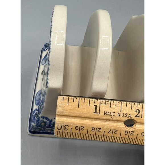 Boleslawiec Polish Ceramic Blue Floral Toast Rack Holder 4 slices or Mail Sorter - Picture 5 of 11